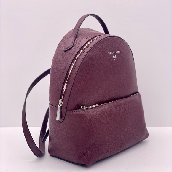 Michael Kors Valerie Medium Pebbled Leather Backpack and Wallet Set Merlot - Picture 6 of 15